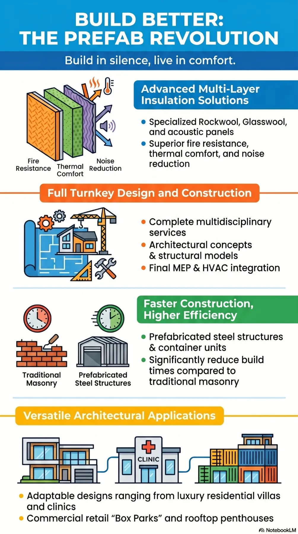 Prefab insulation and turnkey construction infographic
